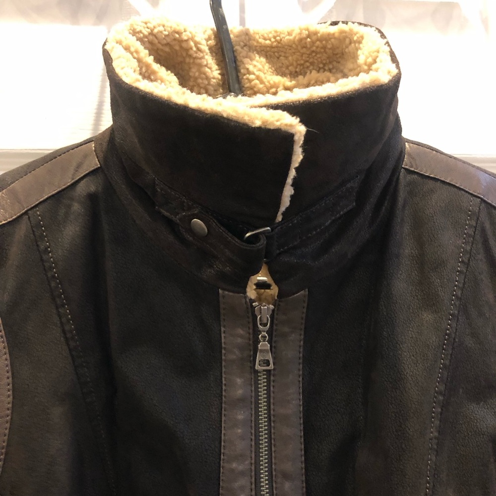 Danier Vintage Dark Brown Leather Sherpa Lined Jacket XL - Picture 11 of 14